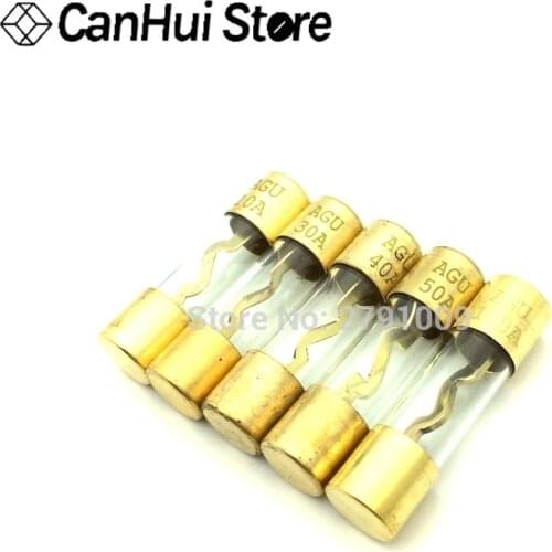 5Pcs 10*38MM Gold Plated Glass AGU Fuse Fuses Pack Car Audio Amp Amplifier 10A 15A 20A 25A 30A 40A 50A 60A 70A 80A 100A