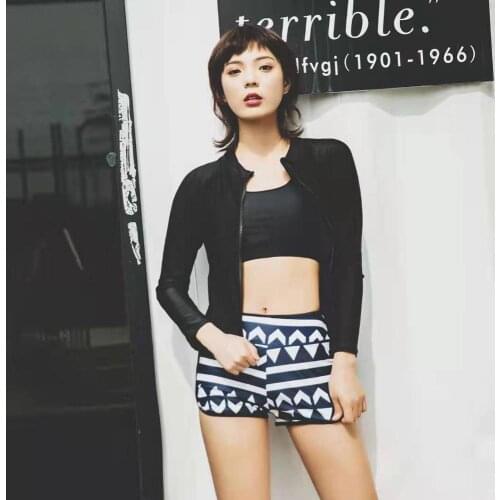 Three Piece Swimsuit For Women Long Sleeve Coat Sexy Vest Sport Swimsuit With Shorts Swimwear For Girls