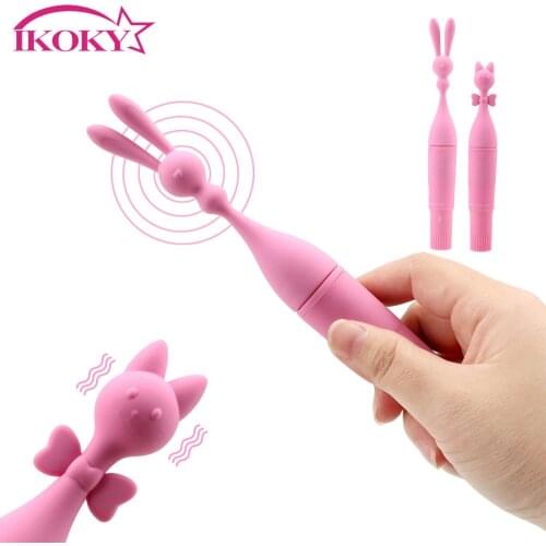 IKOKY Massage Sticks Lick Clitoris Vagina Stimulator Rabbit Cat Vibrator G-Spot Nipple Orgasm Vibrating Sex Toys for Women