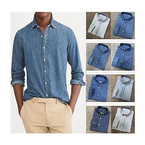 Small crocodile horse 100% cotton denim tomi jeans shirts male long sleeve shirts style shirts type sleeve length (cm)
