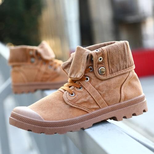 Mens Canvas Hiking Shoes Round Head Martin Boots Thick Bottom Boot Platform Retro Tooling Shoes Outdoor Sneakers Paladin Boots