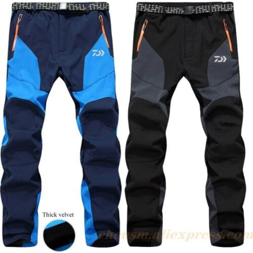 Daiwa 2021 Men Winter Hiking Pants Waterproof Softshell Fleece Pants Outdoor Sport Skiing Fishing Outdoor Trekking Trousers