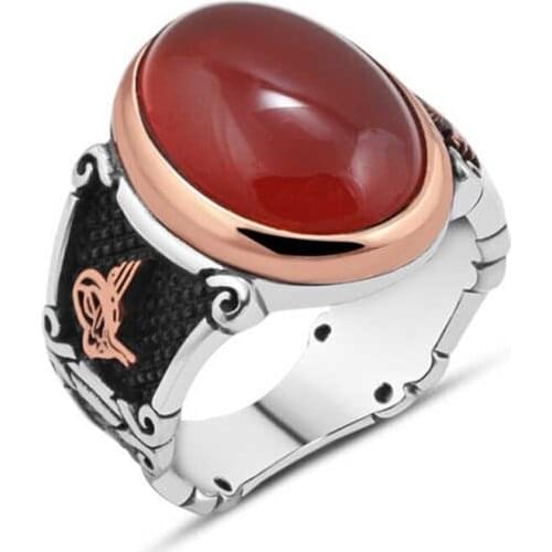 Pvc capsules Agate Stone Silver Men 'S Ring