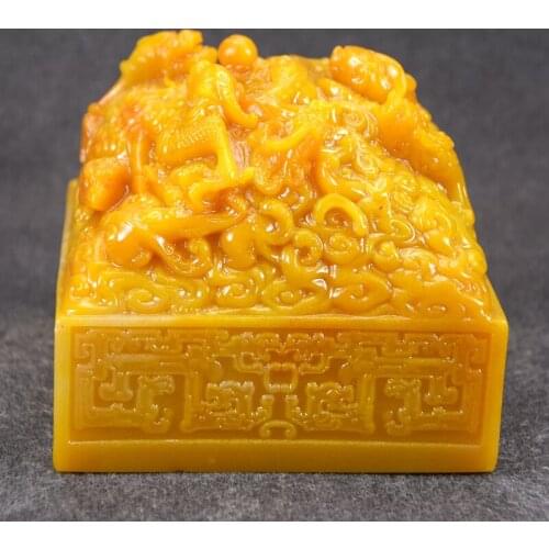 Imitation Laos Burma Tian Huangshi Jade Stone seal Nine Dragons sculpture Stone signet Chinese calligraphy gold stone seal