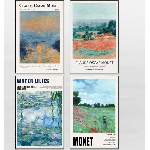 Monet art prints 4-piece set, impressionism, landscape painting, Claude Oscar Monet decorative poster