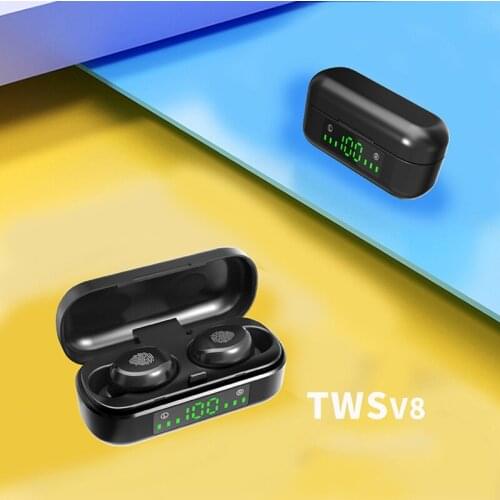 LS V8 TWS Bluetooth Ear Buds with Screen for Power Display Noise Reduction Earplugs for Gaming Llight IPX7 Waterproof Earphones