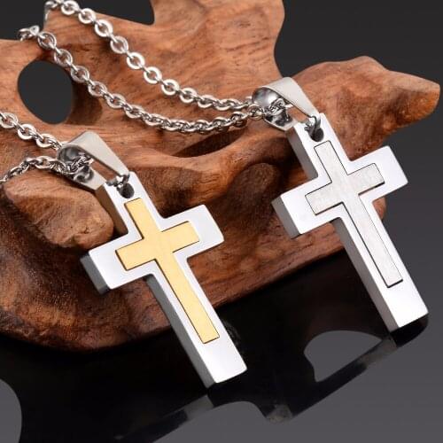 Wholesale Stainless Steel Catholicism Quality Religious Jewelry Double Cross Necklace Gold/Silver Tone Pendant Jewelry Dropship