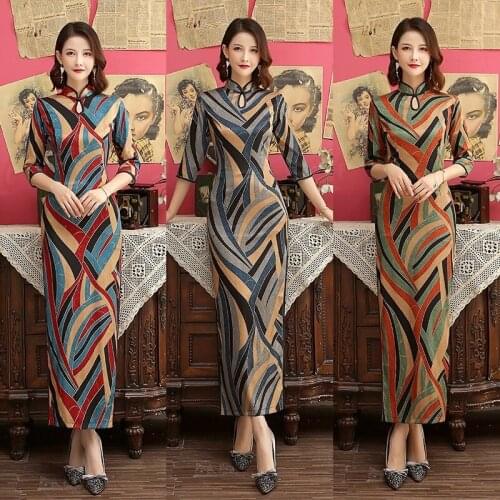 Autumn Long Section Large Size 4Xl Girlish Style Retro WomenS Cheongsam Dripping Female Slim Qipao Chinese Women Freshing Dress