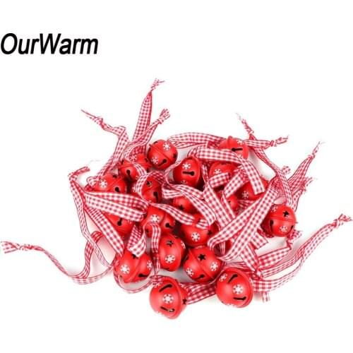 OurWarm 20pcs Red Metal Snowflake Jingle Bell Christmas Ornament for Home Party Decoration New Year Tree Pendant