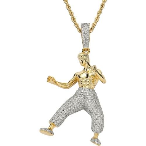 Hippie Locket Necklace Chinese Kung Fu Bruce Lee Pendant with Zircon Solid Stereo Personality National Idol Hip Hop Pendant