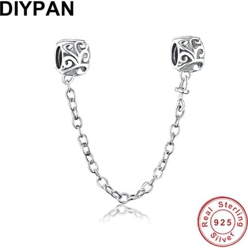 925 Sterling Silver Fit Original Pandora Bracelet Charms Necklace Vine Plant Safety Chain Pendant Charm Berloque DIY Jewelry
