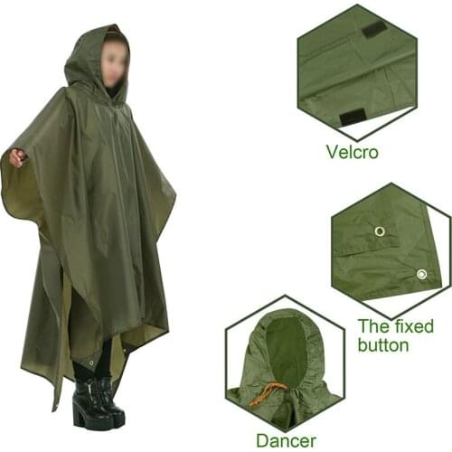 Portable Multifunctional 3 In 1 Rain Coat Hiking Camping Raincoat Poncho Mat Awning Durable Outdoor Activity Rain Gear Supplie