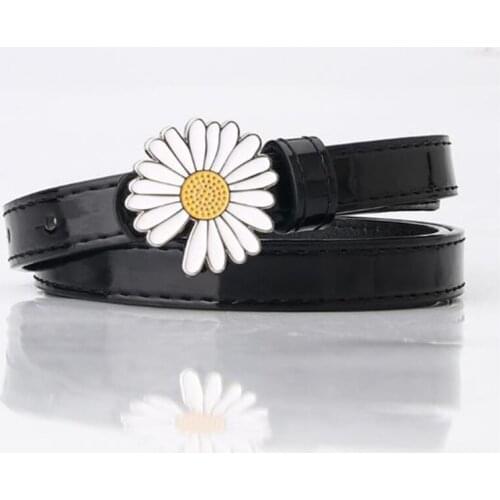 PU Belt Women Daisy Metal Buckle Stylish Ladies Girdle Vintage Leisure Waistband Female Band