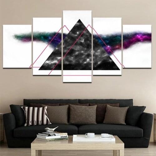 Simple Abstract Wall Art Canvas Painting Black Triangle and Wings Five Pieces Print Poster Picture for Living Room Home Decor