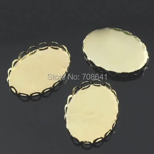 Blank Oval Lace Bezel Trays Pad Bases Settings Resin Cabochon Findings for Floating Charm Lockets Making Golden tone Plated