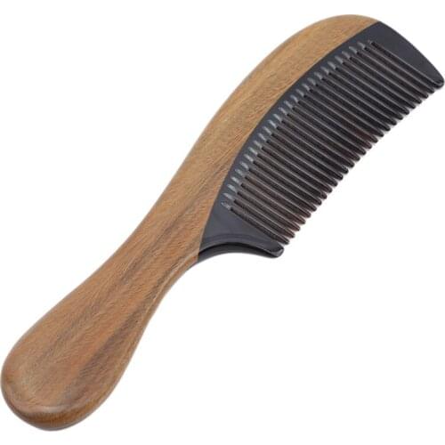 1Pc Horn Comb Wooden Comb Handle Handmade Sandalwood Tooth Curly Hair Wood Anti Static Hair Beard Comb Care Handle Hot Selling