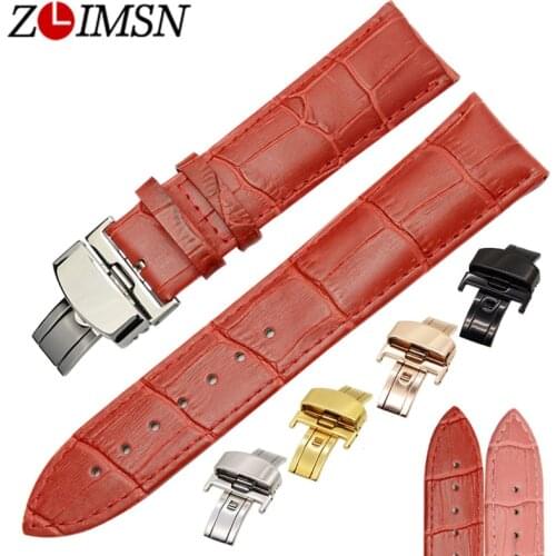 ZLIMSN Red Genuine Leather Watchband Butterfly Buckle Clasp 18 20 22 24mm Watch Belt Watches Accessories Relojes Hombre 2017