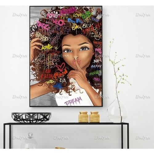 Afro Girl Retro Poster, Black Woman , Youth Black Girl Grafitti Home Decor Prints Wall Art Canvas Unique Gift Floating Frame