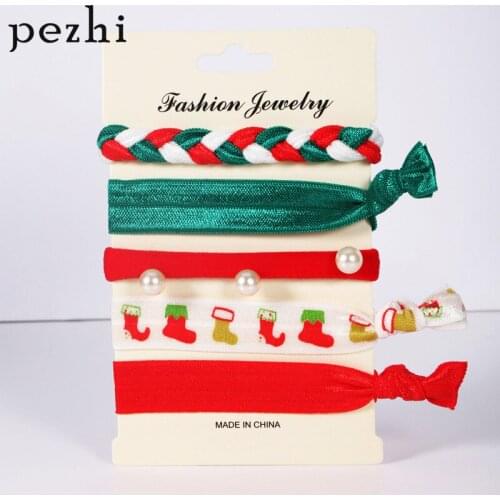 Christmas hair accessories headdress 5pcs / card knotted hair rope ponytail hair band Christmas print pattern stretch head rope