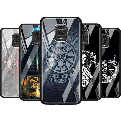 Slavic Viking symbol Kolovrat for Xiaomi Redmi Note 10 Pro Max 10S 9T 9S 9 8T 8 7 Pro 5G Luxury Tempered Glass Phone Case Cover