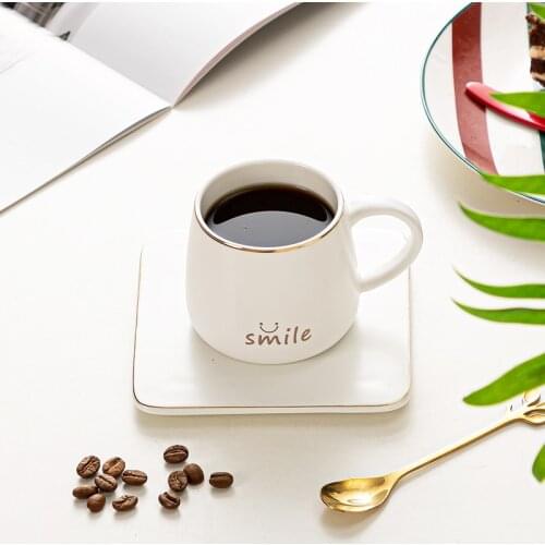 Smile Ceramics Coffee Mug Set Handgrip Brief Solid Mugs With Tray Creative Drinkware Coffee Tea Cups Milk Cup Breakfast White