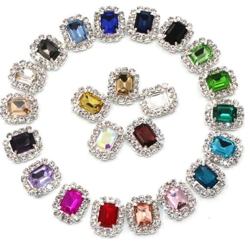 6x8mm Rectangular Octagonal Shape Glass Strass Crystal Button Nail Rhinestones Cup Chain Rim Sew On Clothing/Dress/Shoes/Bags