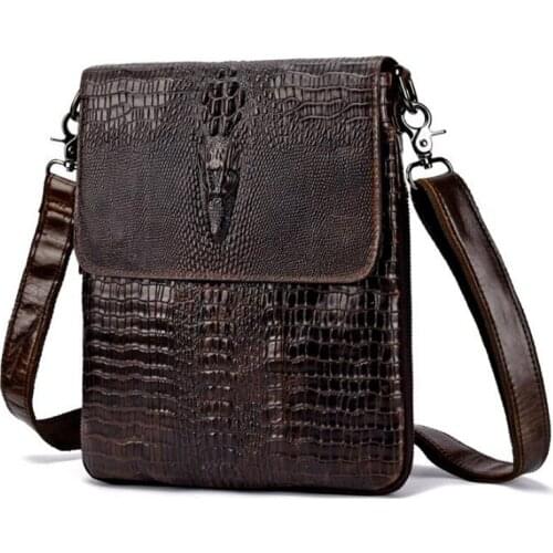 Genuine leather men shoulder bag crossbody bags for men high quality Cowhide Crocodile Pattern Vintage Casual messenger bag