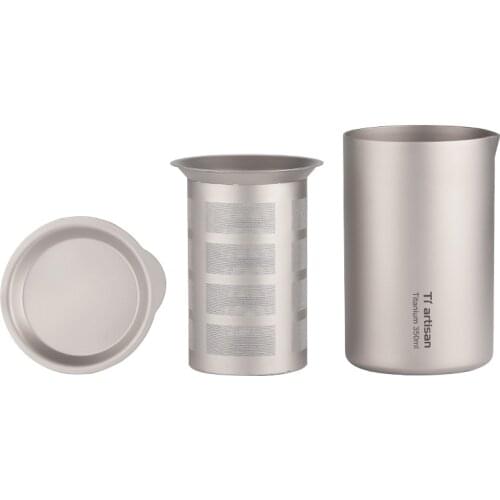 Ti artisan 350ml Titanium double layer anti-scalding Tea Cup with Filter Cover Tea Mug tea maker tea Mesh infuser with Strainer