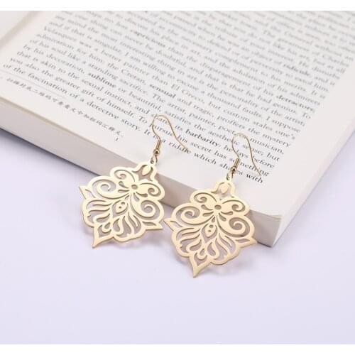 Dawapara Vintage Filigree Earrings Hollow Charm Cut Out Dangle Earring Stainless Steel Jewelry Black Gold