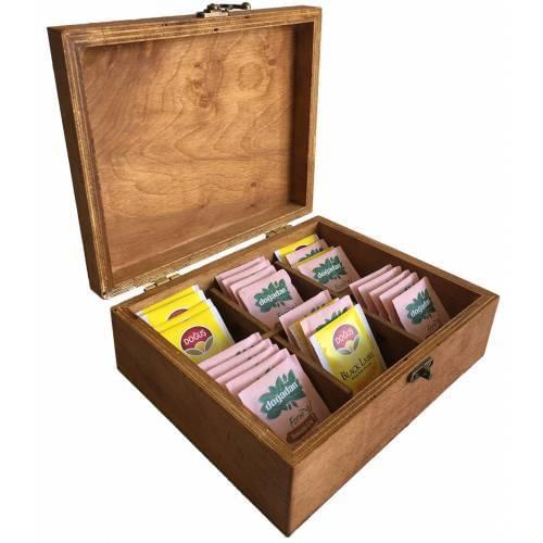 Solid Wood Lockable Clip-On Tea bag Storage Box Storage Kutus Light Color Tea Şaklam Ktusu Wooden Box 6 compartments