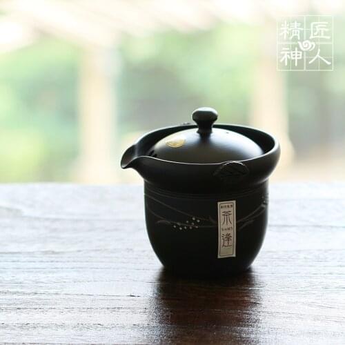 Slippery burn hand-cut aquarian teapot tea ware imported from Japan Japanese hand made black pottery clay ceramic POTS