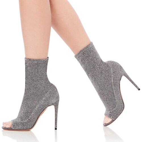 Women Stretch High Heel Pumps Large Size Peep toe Boots Stiletto High Heels Slim High Heel Boots Big Size Women Sandal 34-45