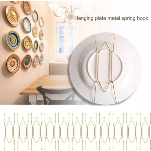 1Set W Shaped Stainless Steel Spring Hanging Frame Wall Invisible Plate Hangers Wall Plate Hangers Decorations Storage Holders