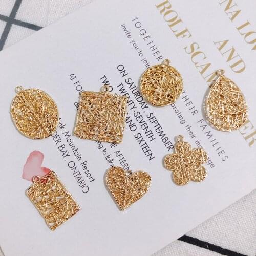 2 pieces / lot Personalized copper plated real gold hollow round waterdrop love square earrings pendant accessories Other