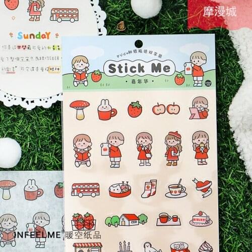 2Pcs/Bag kawaii vitality girl diary series decorative sticker DIY bullet diary scrapbook photo album material stationery sticker