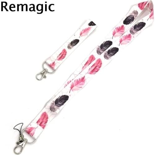 20pcs Leaves feathers hand Wristlet Neck Strap Lanyards ID badge card holder keychain Mobile Phone Ribbon webbing necklace