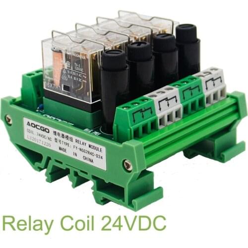 4 Channel 1 SPDT DIN Rail Mount OMRON G2R 24V DC/AC with fuse Interface Relay Module