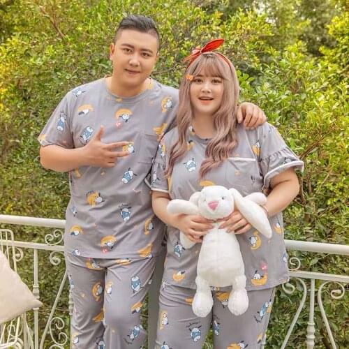 5XL summer couple oversized cartoon hedging thin section men and women plus size pajamas fat mm short-sleeved loose 100 kg hom