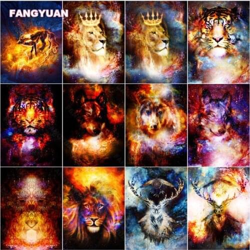 5D Diy Diamond Painting Animals Burning Tigers and Lions Full Square Round Drill Diamond Embroidery Home Decor Needlework Gift