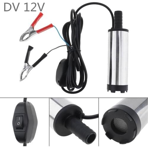 DC 12V Stainless Steel Car Electric Submersible Pump Fuel Water Oil Barrel Pump with 2 Alligator Clips Fit for Cars