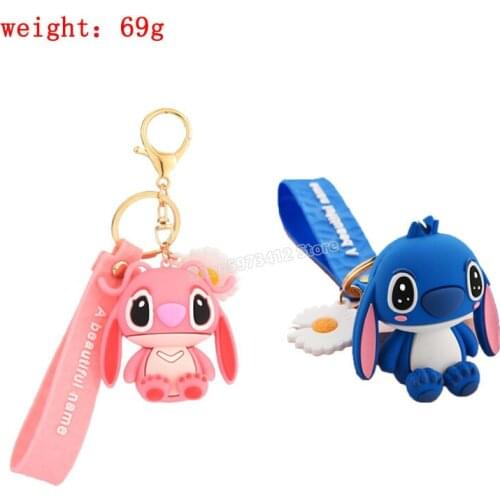 Disney Stitch Keychain Cartoon Long Ear Soft Doll Bag Pendant Cute Animal Crossing Key Chain Ring Decoration Birthday Gift Toys