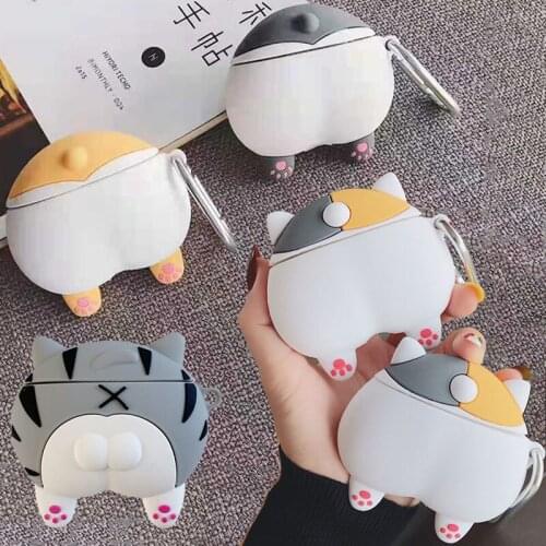 For Apple AirPods 3D Cute Cartoon Cat Meow Butt Earpods Case for Airpods 2 Dog Puppy Shiba Inu Corgi Ass Wireless Earphone Cover
