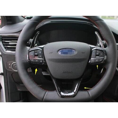 For Ford Focus 4 IV MK4 2019 2020 ABS Carbon fibre Car Steering wheel Button frame Stickers Cover Trim styling accessories 2pcs
