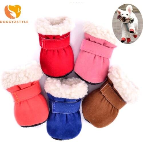 DOGGYZSTYLE 4pcs/set Windproof Pet Dog Shoes Winter Warm Puppy Boots Candy Colors Anti Slip Shoes For Small Dogs Chihuahua