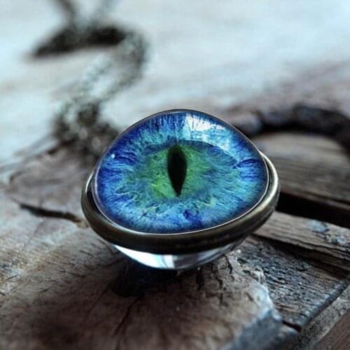 Handmade DIY Double Sided Pendant Necklace Dragon eye Art Photo Glass Cabochon Jewelry Fashion Chain Necklaces for Women