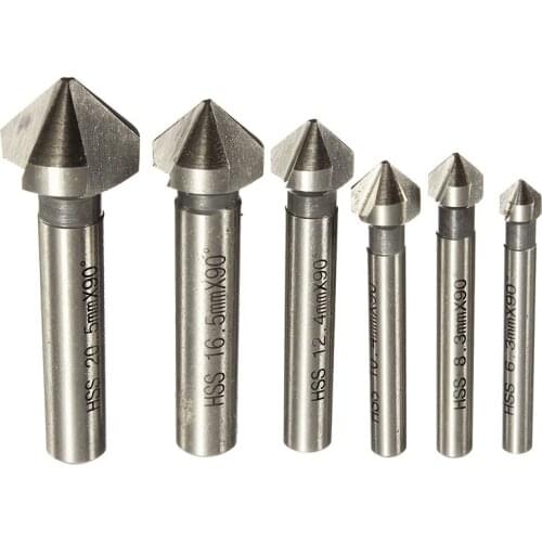 6pcs 3 Flute 90 Degree HSS Chamfer Cutter Chamfering Drilling Mill Drill Set Milling Cutting Tool Set Round Handle
