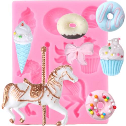 Carousel Silicone Mold Baby Birthday Cake Decorating Tools Donuts Ice Cream Cupcake Topper Fondant Molds Candy Chocolate Moulds