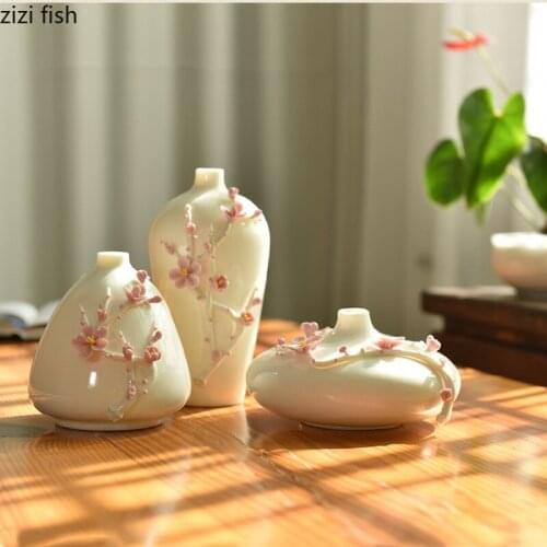 Ceramics Hydroponic Vase Three-piece Suit Desktop Vase Flower Arrangement Three-dimensional Flower Crafts Decoration Ornaments
