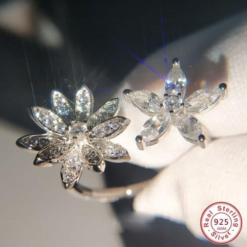 Luxury Silver color Stackable Flower Shape Big Zircon Stone Daisy Finger Rings for Women Wedding Engagement Fine Jewelry
