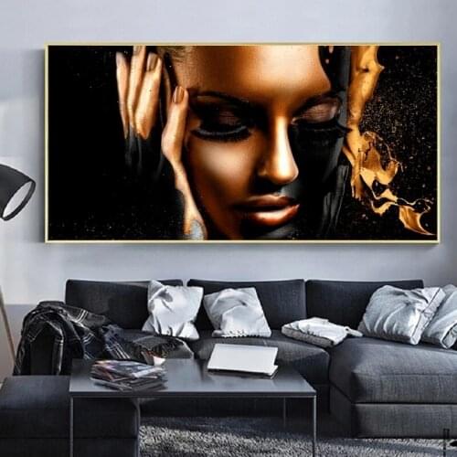Black Gold Nude African Woman Oil Painting on Canvas Posters and Prints Scandinavian Wall Pictures for Living Room No Frame